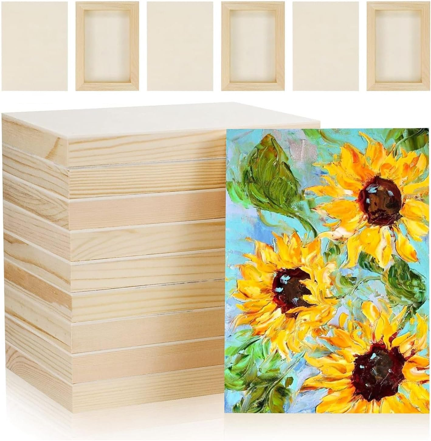 Elqater 10 Pcs 5.5X7Inch Wood Panel Boards, Unfinished Wood Canvas Wooden for Painting, Arts, Pouring Use with Oils, Acrylics image number 1