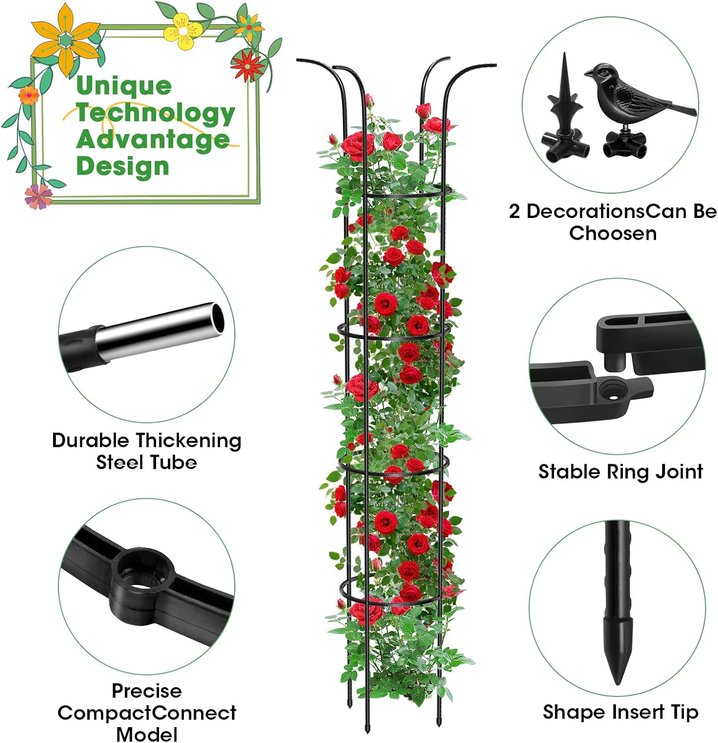 MQUPIN Garden Trellis Obelisk Upgraded, Tower Obelisk Trellis 150CM Durable U-Shaped Supports for Climbing Plants Rustproof Garden Climbing Trellis Indoor Outdoor Flower Stand Rose Trellis Vegetable image number 5