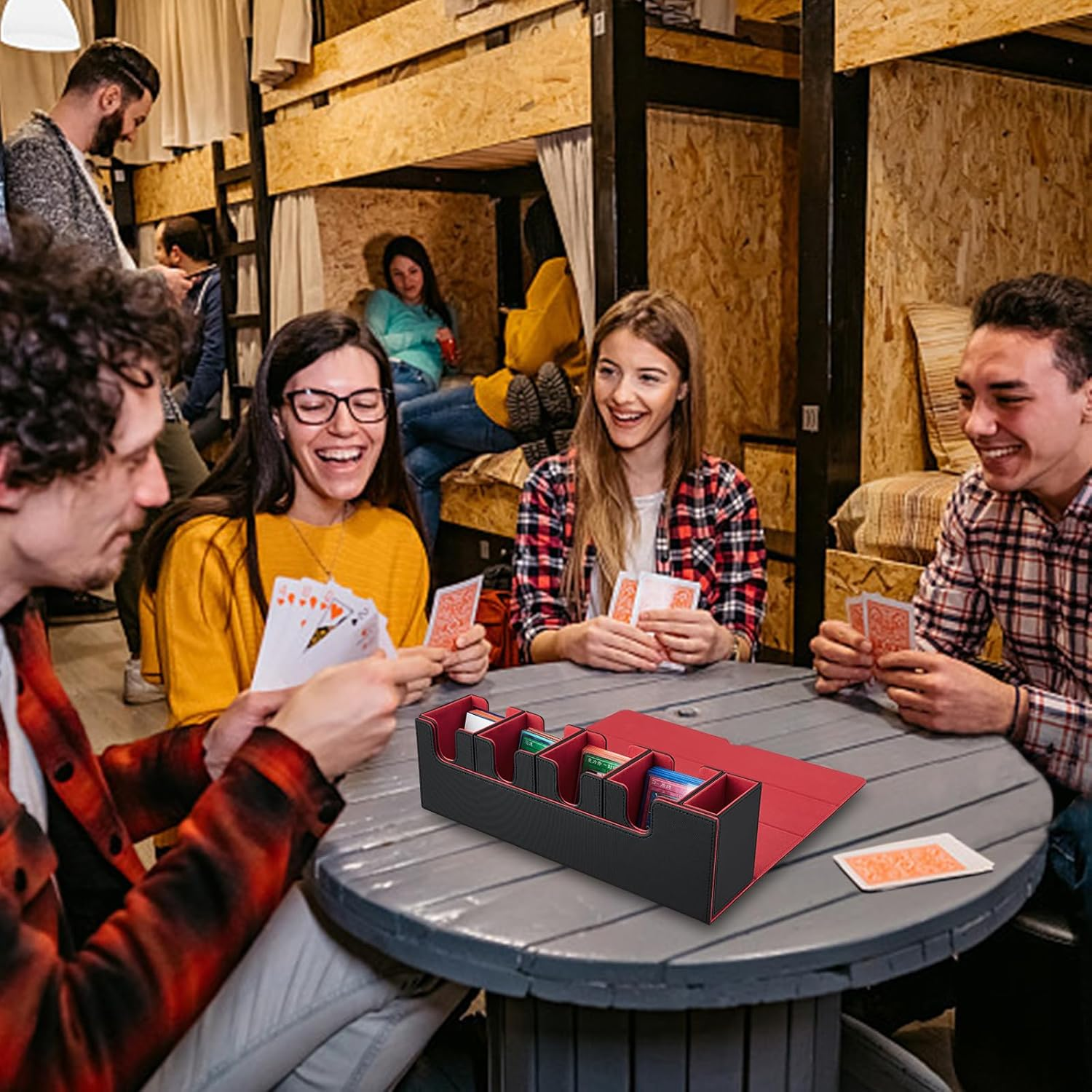 Card Deck Box for MTG, 5 in 1 Commander Deck Box Magic the Gathering Deck Box Trading Card Deck Storage Box Holding 400+ Unsleeved Cards Strong Magnet Yugioh Deck Box (Black and Red) - Black Grey 3 image number 5
