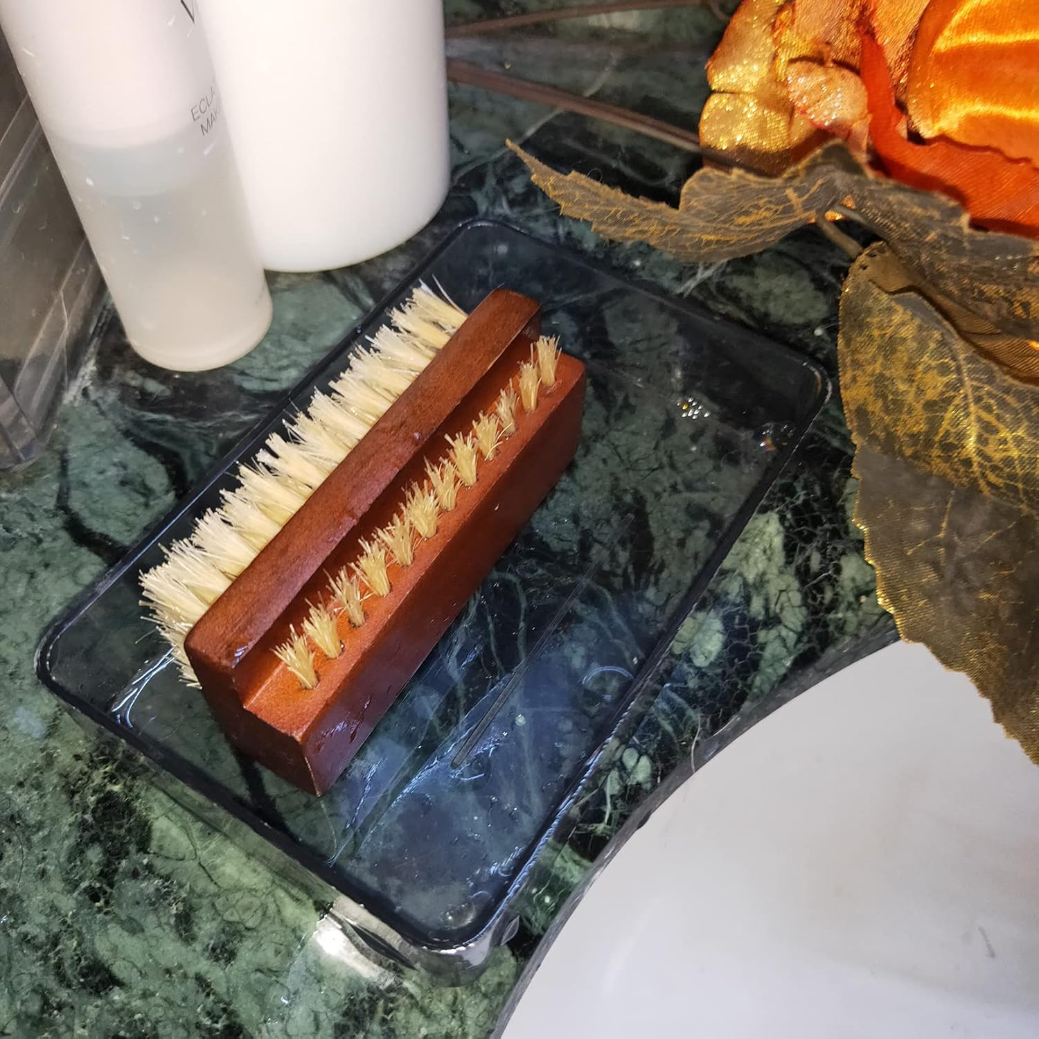 Coralpearl Wooden Nail Brush Cleaner Rosewood Two Sided in Natural 100% Boar Bristle for Cleaning Hand Finger Foot Toe, Fingernail Toenail Scrub Brush for Men Women Kids Manicure Pedicure Care (4) - 2 image number 2