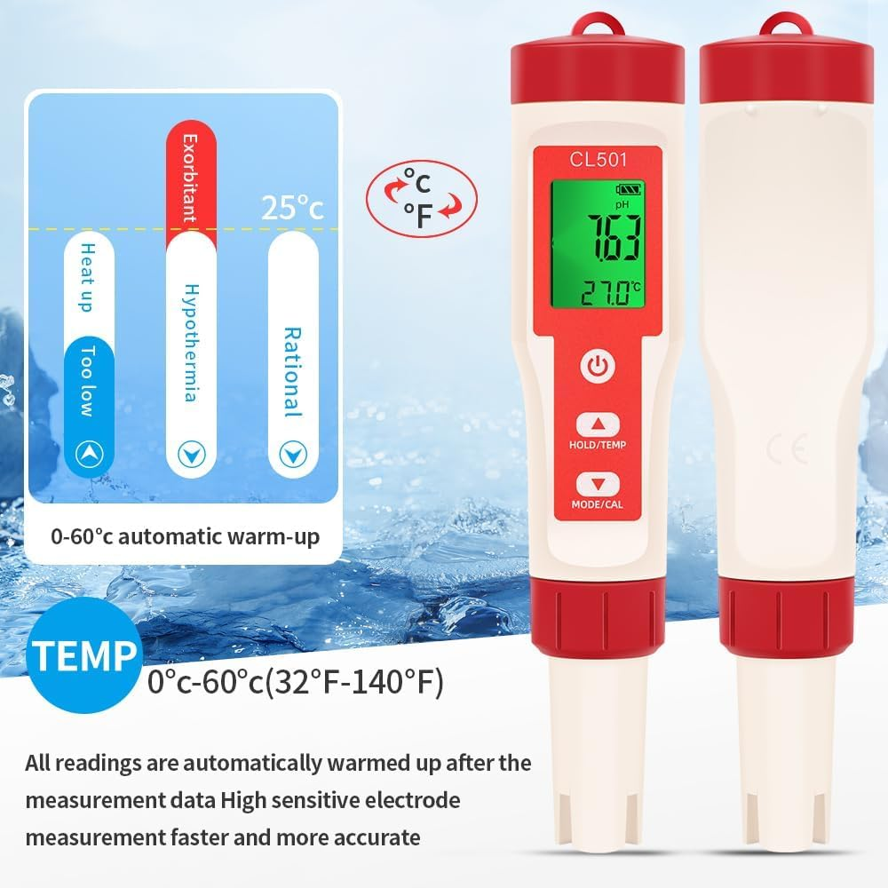 B-Qtech Water Quality Tester, Ph/Cl/Orp/H2/Temp 5 in 1, Chlorine Tester Digital, Portable PH Tester with LCD Display, for Drinking Water, Swimming Pool, Pool, Spa or Laboratory image number 1