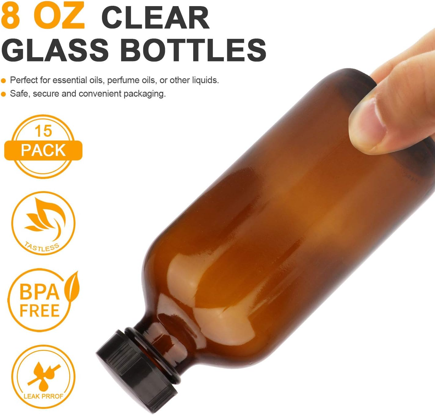 Maredash 8Oz Amber Glass Bottles, 20 Pack Glass Storage Bottles with Black Lids (Brown, 20 Labels, with Funnels, Droppers and Brush) image number 1