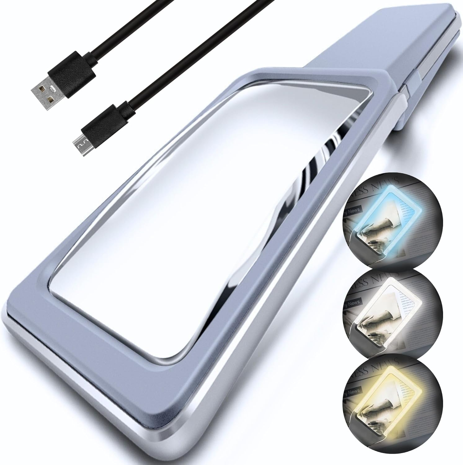 Magnipros 6X Rechargeable Magnifying Glass for Reading with 3 Color Light Modes & Anti-Glare Lens - Relieve Eye Strain | Perfect for Low Vision Seniors, Inspection, Crafts & Fine Print image number 2