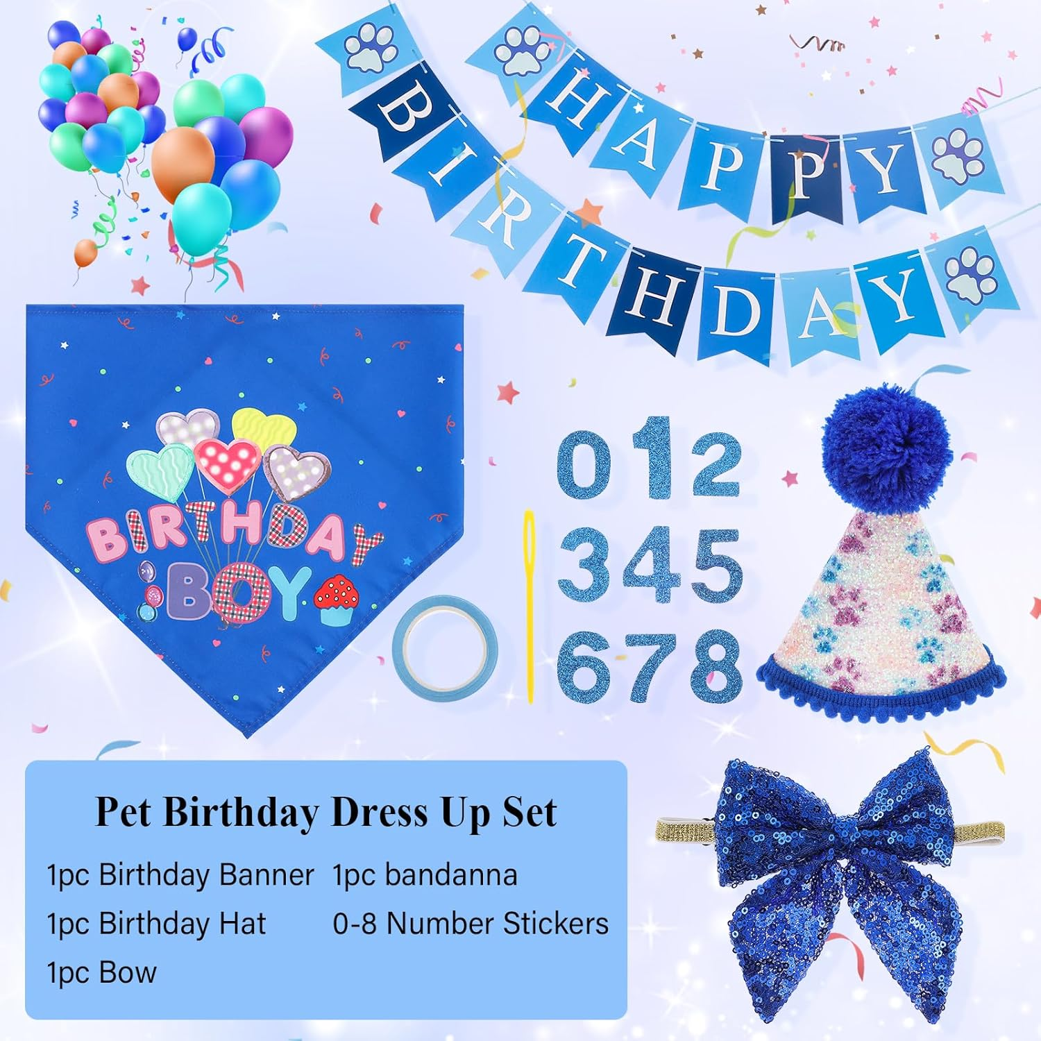 Dog Birthday Decor Sets, Happy Birthday Decoration with Hat Bandana Banner Bow Set, Puppy Cat Rabbit Boys Girls Party Supplies (Dark Blue) - Dark Blue image number 2