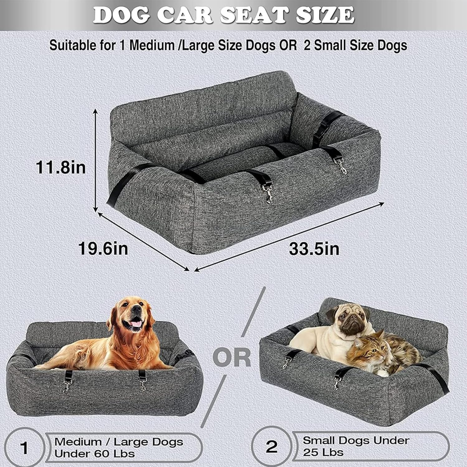 Dog Car Seat Dog Travel Car Carrier Bed with Side Pocket Storage for Cars on Travel with Safety Belt and Removable Cushion for Medium and Large Dogs image number 5