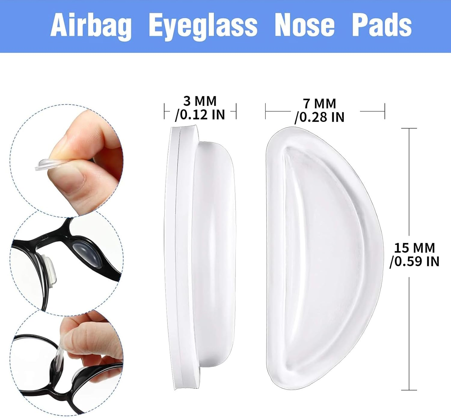 Itadaku 20 Pairs Silicone Anti-Slip Glasses Nose Pads, Soft and Thick Adhesive Nose Grips with Air Bag for Eyeglasses, Sunglasses, and Reading Glasses (White & Black) image number 1