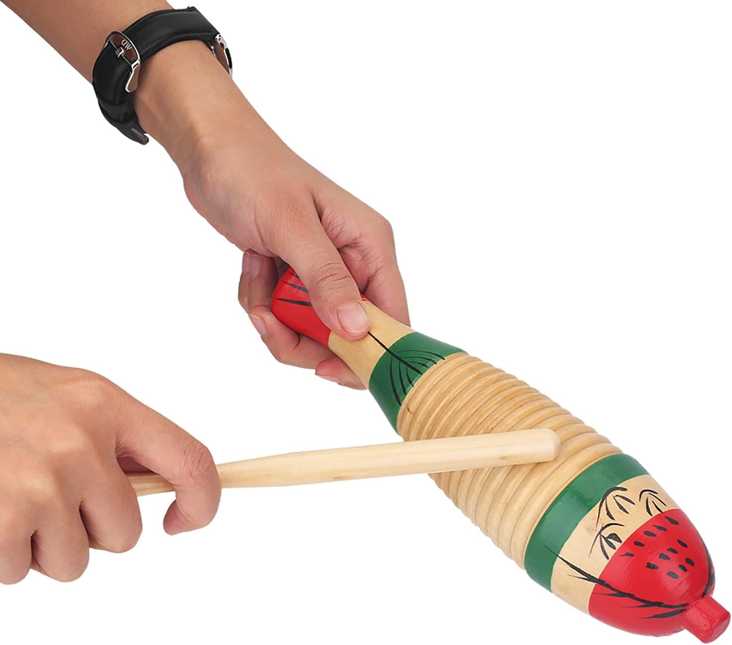 Guiro, 8.3 Inch Fish Shaped Latin Percussion Musical Instrument, Wooden Colorful Guiro Instrument, Frog Instrument for Beginners and Professional Band Accompaniment with Sticks image number 6