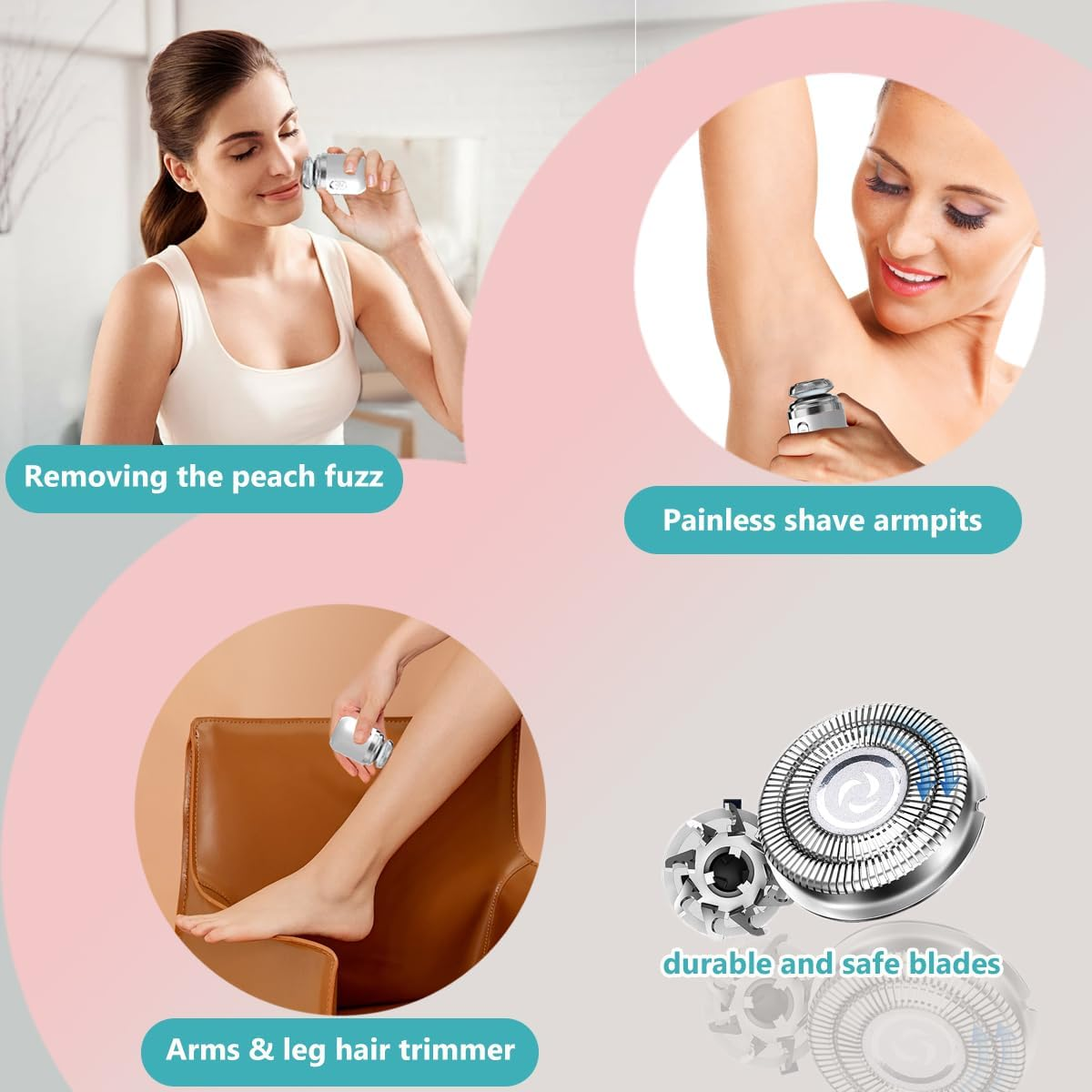 Reelau Flawless Facial Hair Remover for Ladies, Electric Travel Razor for Women Painless Removal of Facial Hair Rechargeable Mini Travel Trimmer for Women Travel Essentials Razor for Sensitive Skin image number 5