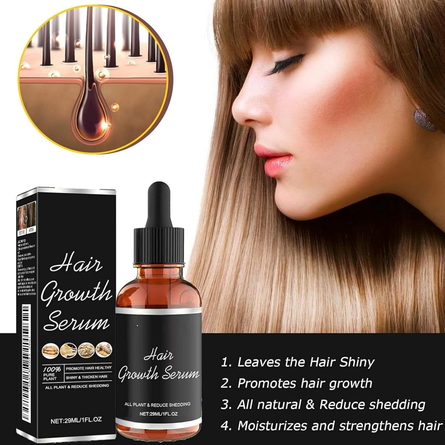 Lifewitqueenp Hair Care Growth Oil, Natural Hairs Quick Absorption Growth Density Essential Oil, Nourishes Hair, Reduces Breakage, Strengthens Hair Roots, Keeps Hair Smooth and Soft (3PCS) - 2Pcs image number 2