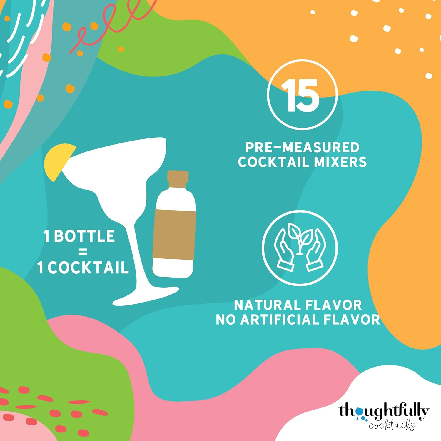 Thoughtfully Cocktails, Natural Cocktail Mixer Gift Set in Mini Glass Bottles, 15 Unique and Classic Drink Flavors Include Mojito, Passion Fruit, Peach and More, Set of 15 (NO Artificial Flavor) image number 4