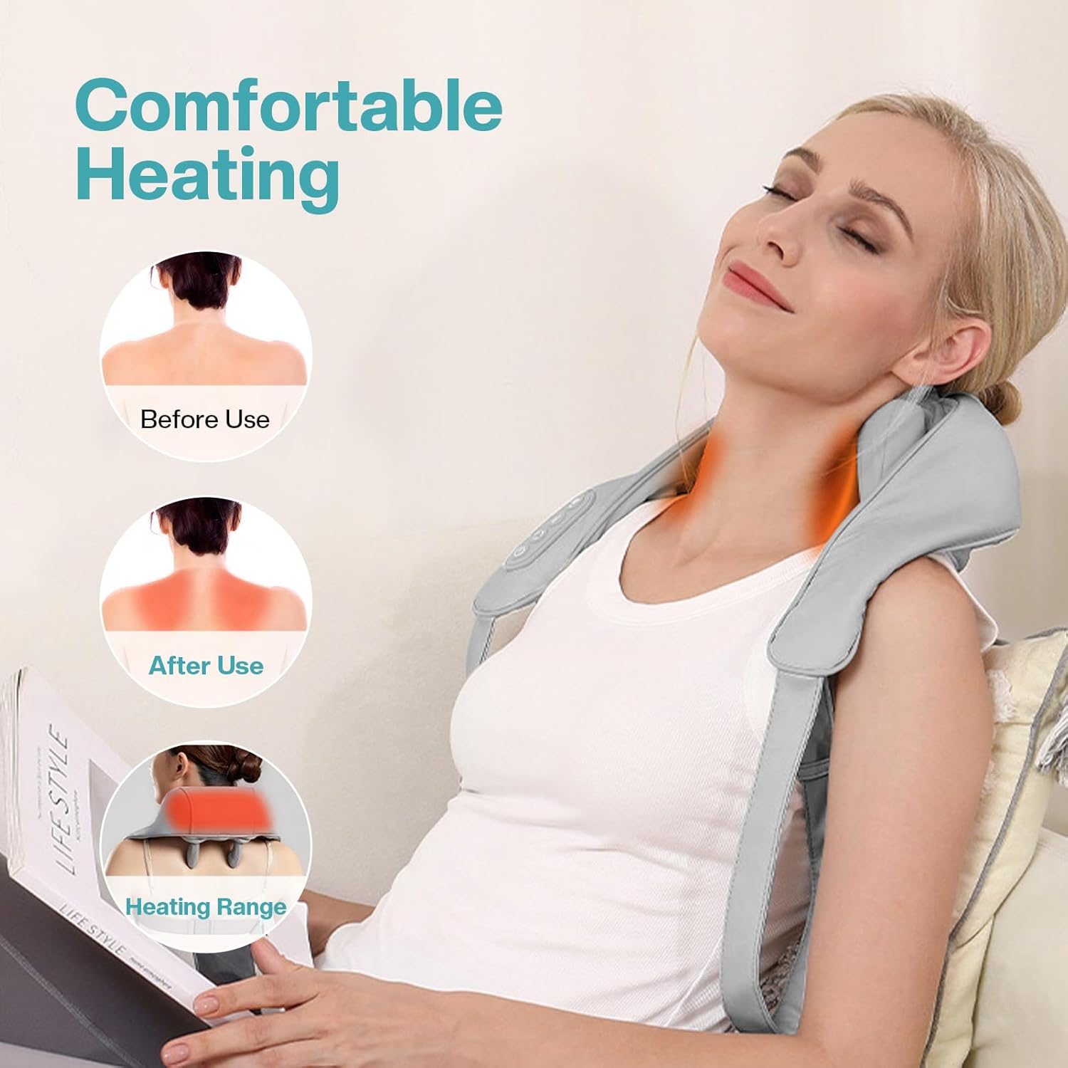 Airelax Neck Massager with Heat Cordless Shiatsu Back and Neck Massager Electric Kneading Back Massager Deep Tissue Shoulder Massager, Massage Pillow for Shoulder, Leg, Body Muscle image number 1