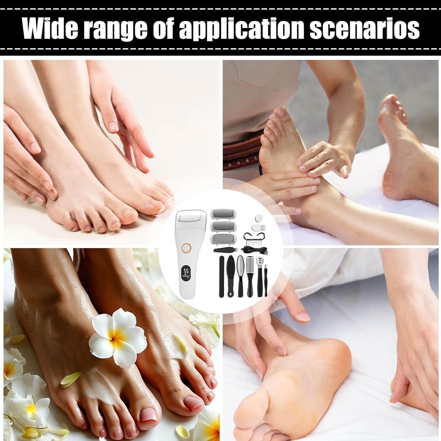 Electric Foot File, Electric Foot File Callus Remover, Rechargeable Cordless Portable Grinder Shaver Sander for Pedicure, Home, Bath, Spa, Salon - Black image number 7