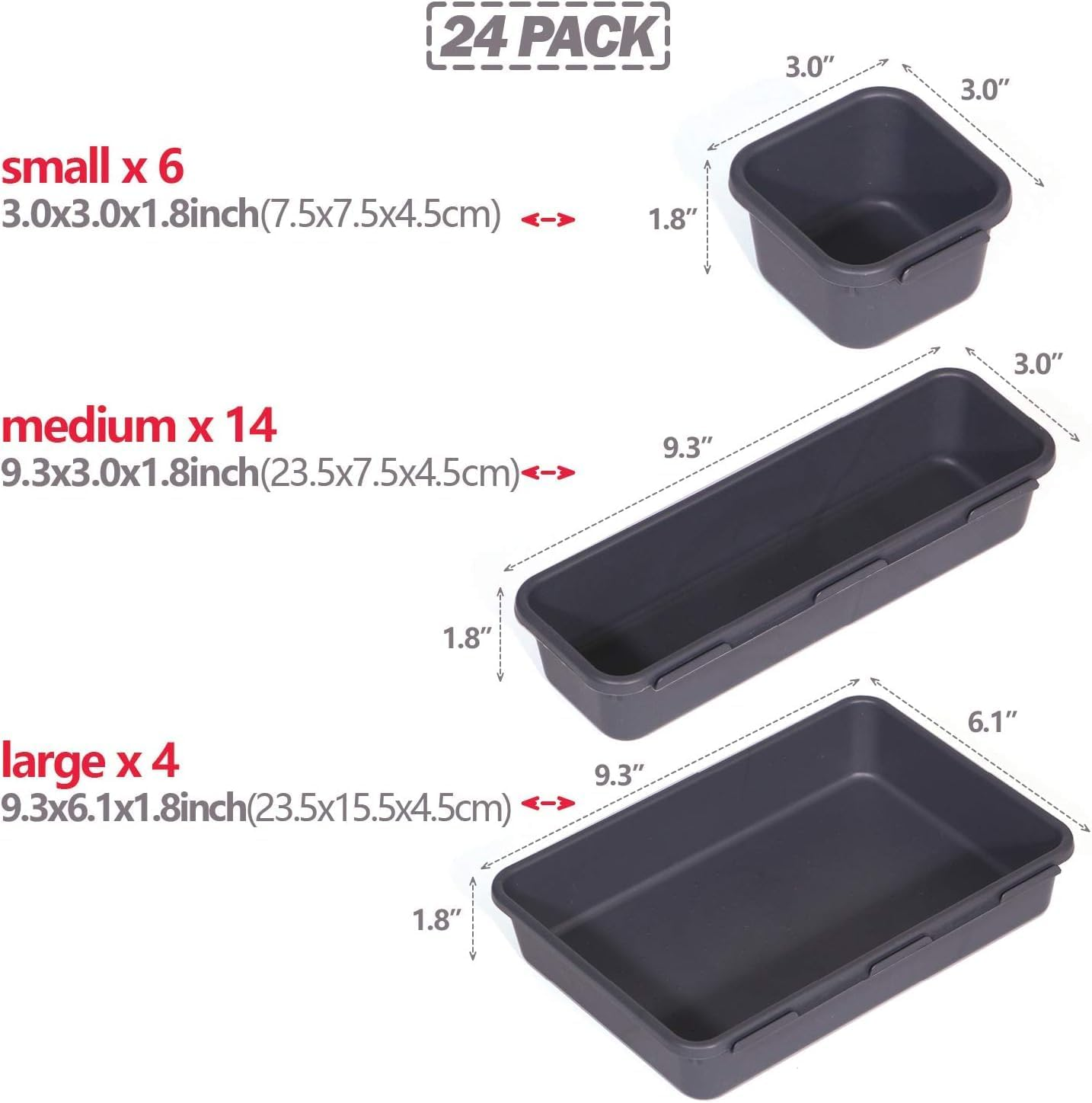 MUSONG Set of 24 Interlocking Desk Drawer Organizer Tray Dividers Plastic Shallow Narrow Drawers Organizers Separators Storage Bins Container for Kitchen Bathroom Makeup Office Vanity Bedroom Dresser image number 4