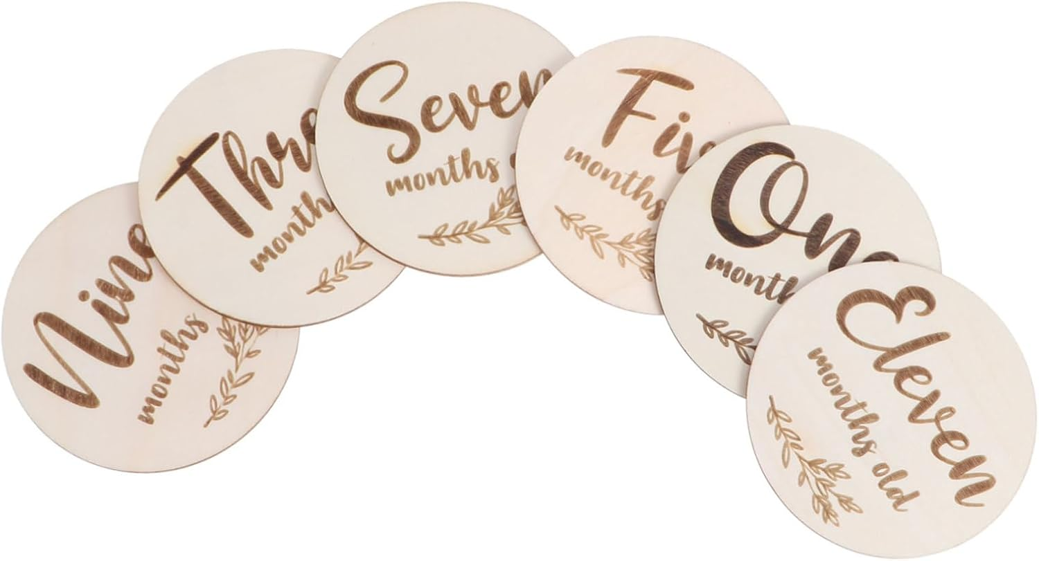 LIFKOME 6Pcs Wooden Cards Natural Monthly Mini Cards for Photography Prop for Newborn image number 3