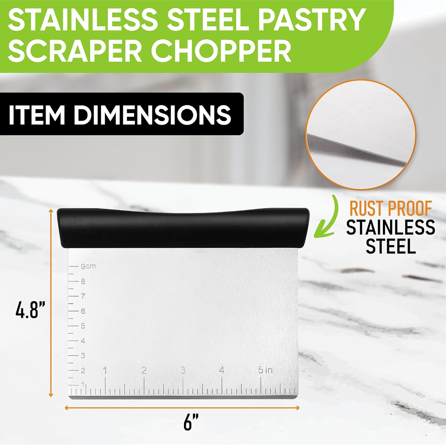 Spring Chef Dough Bench Scraper for Baking with Markings - Stainless Steel Kitchen Dough Cutter Tool with Bowl Pastry Scraper for Pizza, Bread, Pastries - Bench Knife - Dishwasher Safe - Black image number 4