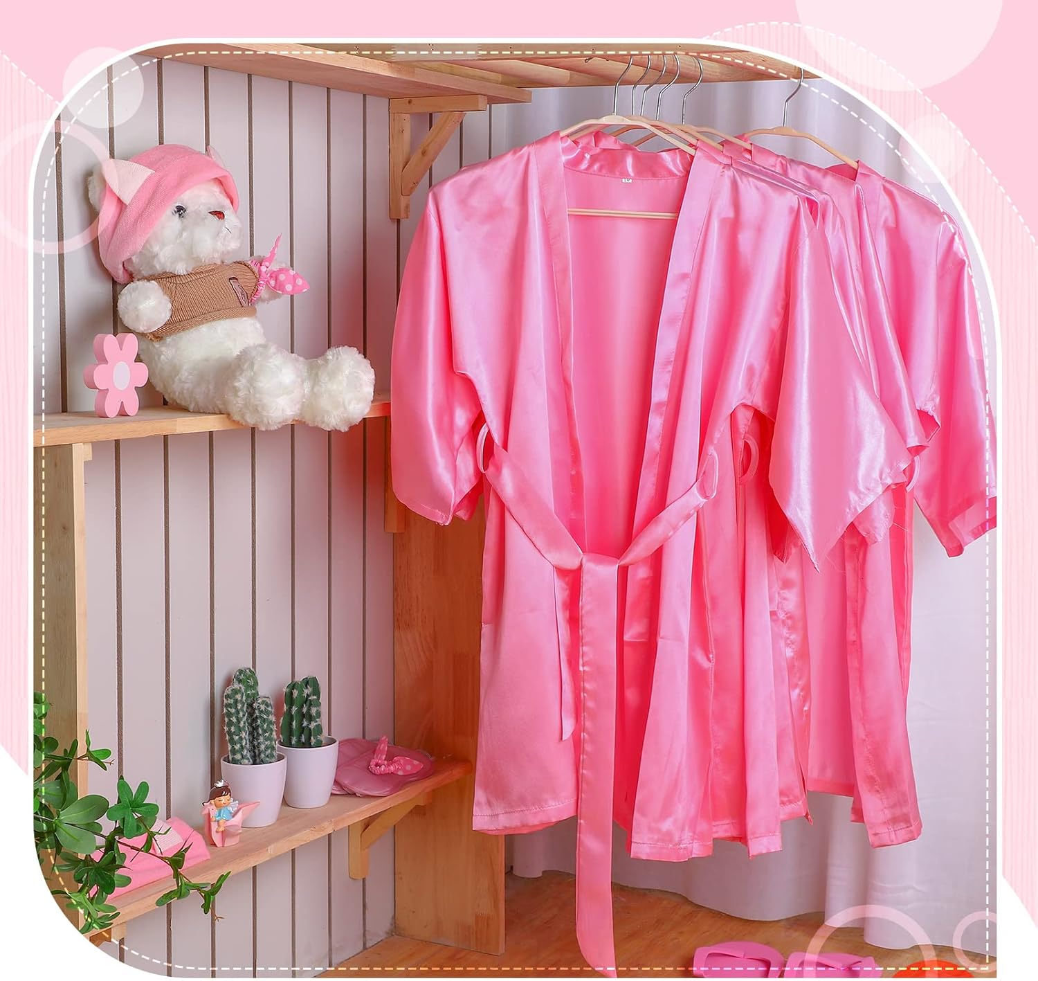 60 Pcs Spa Party Supplies for Girls Satin Kimono Robe Disposable Foam Slippers Eye Mask Spa Headband Bow Hair Band Kid Salon image number 6