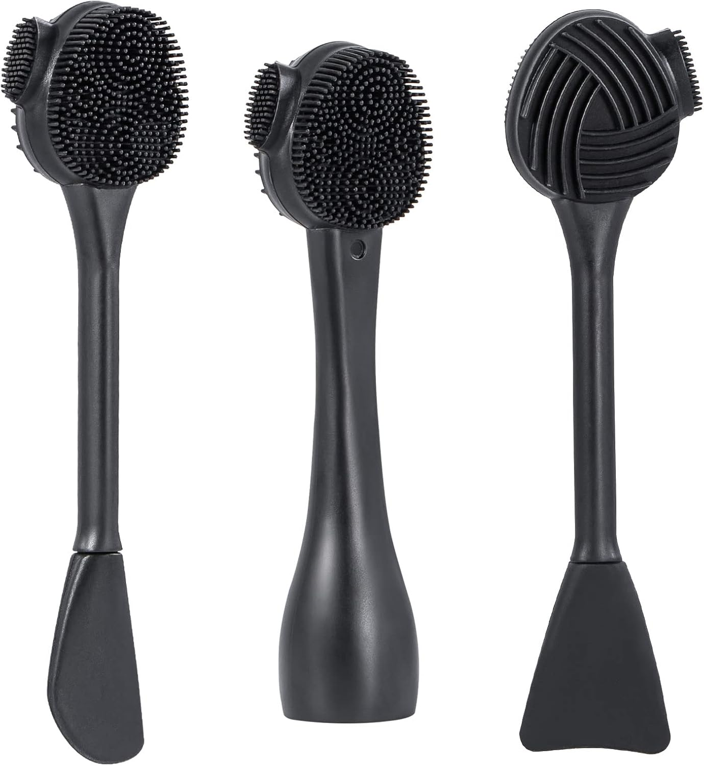 Beomeen Silicone Facial Cleansing Brush 3 Designs, 4 in 1 Handheld Face Scrubber for Deep Gentle Exfoliating, Double-Ended Face Wash Scrub Brush for Face Skincare and Massage (Pink)