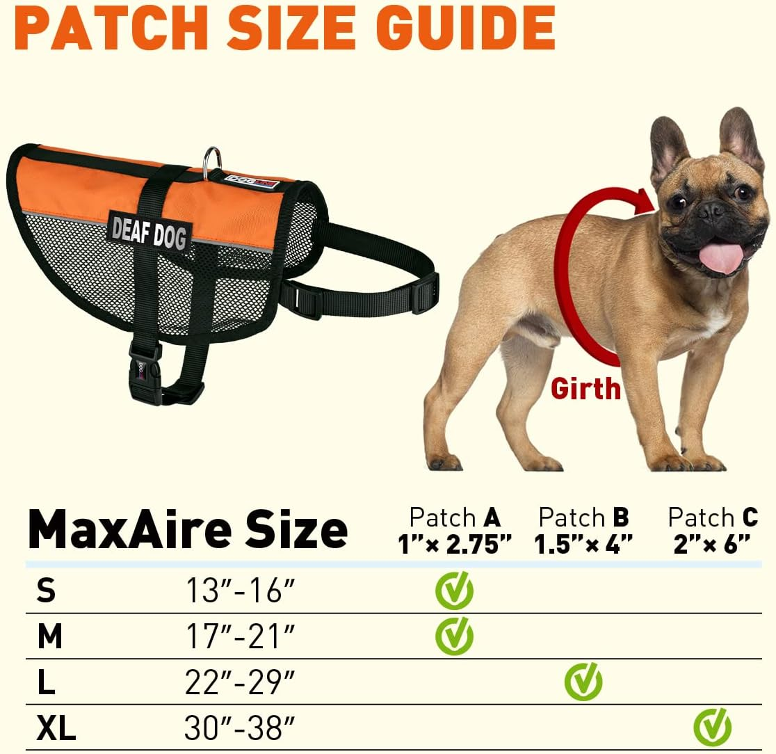 Dogline Maxaire Mesh Vest for Dogs and 2 Removable Deaf Patches, 13"-16", Orange