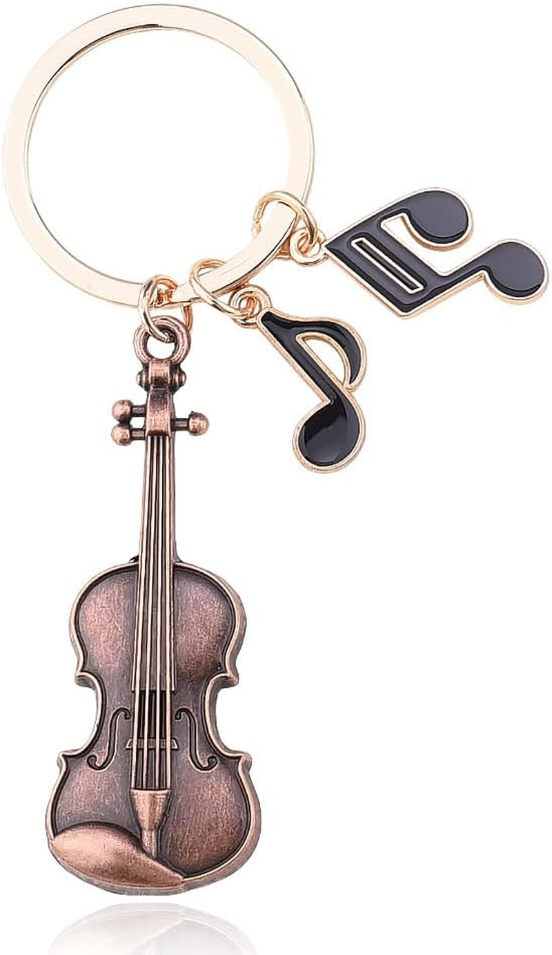 Retro Violin Musical Note Keychain for Music Lover Musicians Red Metal Keyring for Concert Fans Violinist Thank You Birthday Gifts for Backpack Decor Cello Musical Instrument Keyring image number 5