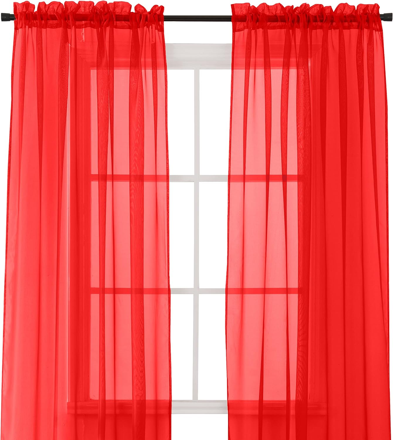 Elegant Comfort 2-Piece Sheer Panel with 2Inch Rod Pocket - Window Curtains 40-Inch Width X 84-Inch Length, Red