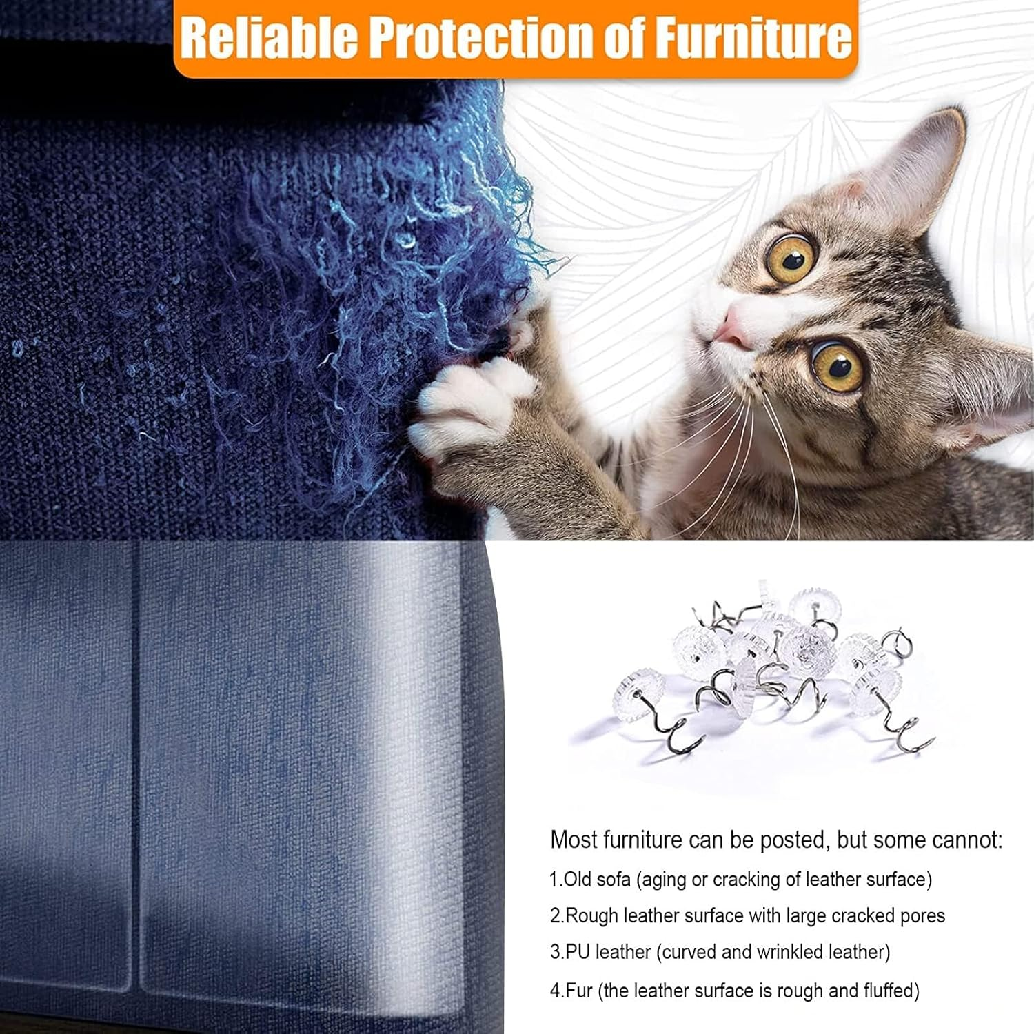 Pack of 8 Cat Scratch Protection Film Transparent Sofa Scratch Protection Pad Cat Furniture Protection Scratch Pads Scratch Protection for Cat Dog with 32 Screws for Sofa Door Wall Scratch Mats image number 3