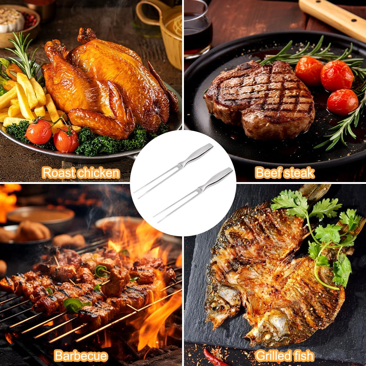 2 Pcs Carving Fork, Stainless Steel Meat Fork, Durable and Heavy Duty Meat Forks Carving for Kitchen, BBQ, Turkey, Roast