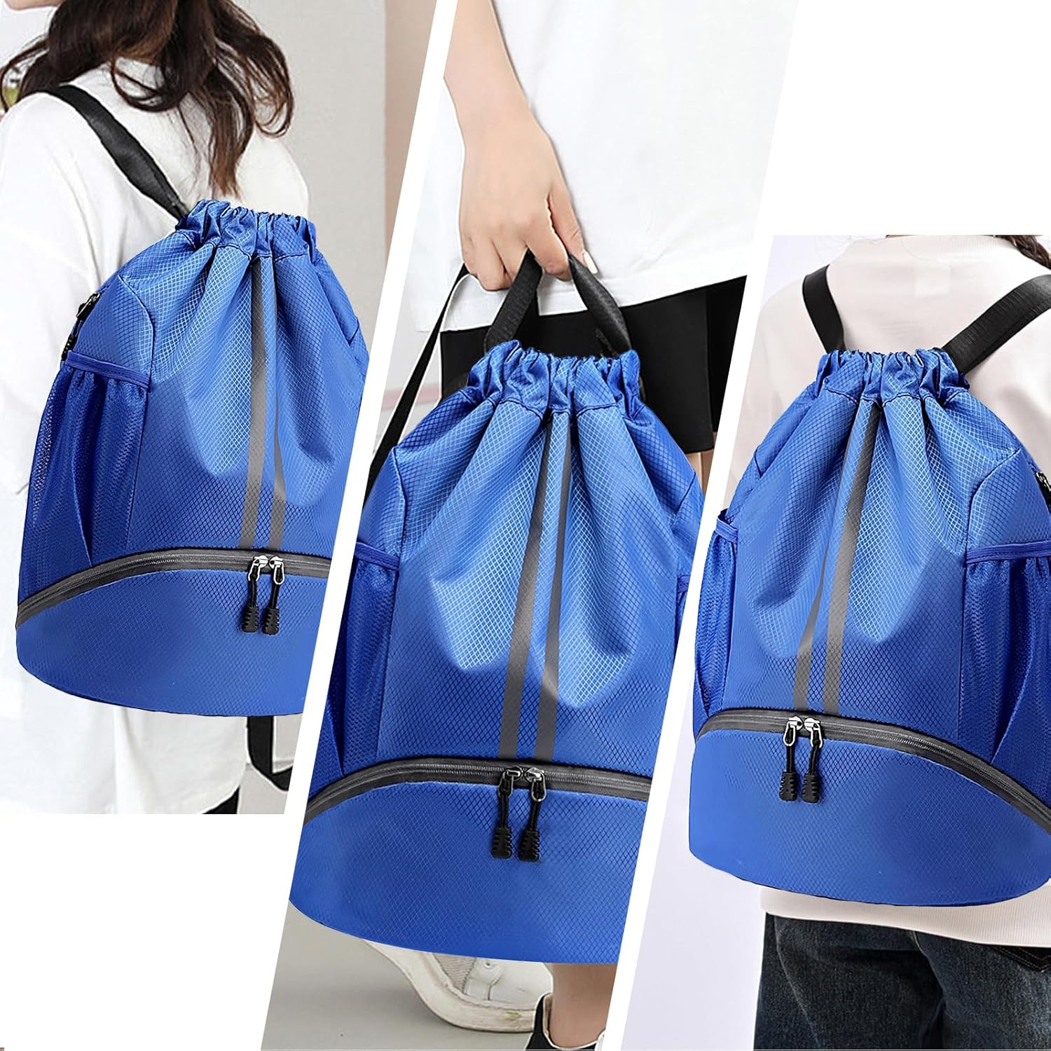 Drawstring Backpack Water Resistant String Bag Gym Sports with Shoe Compartment Side Mesh Pockets for Women Men image number 1