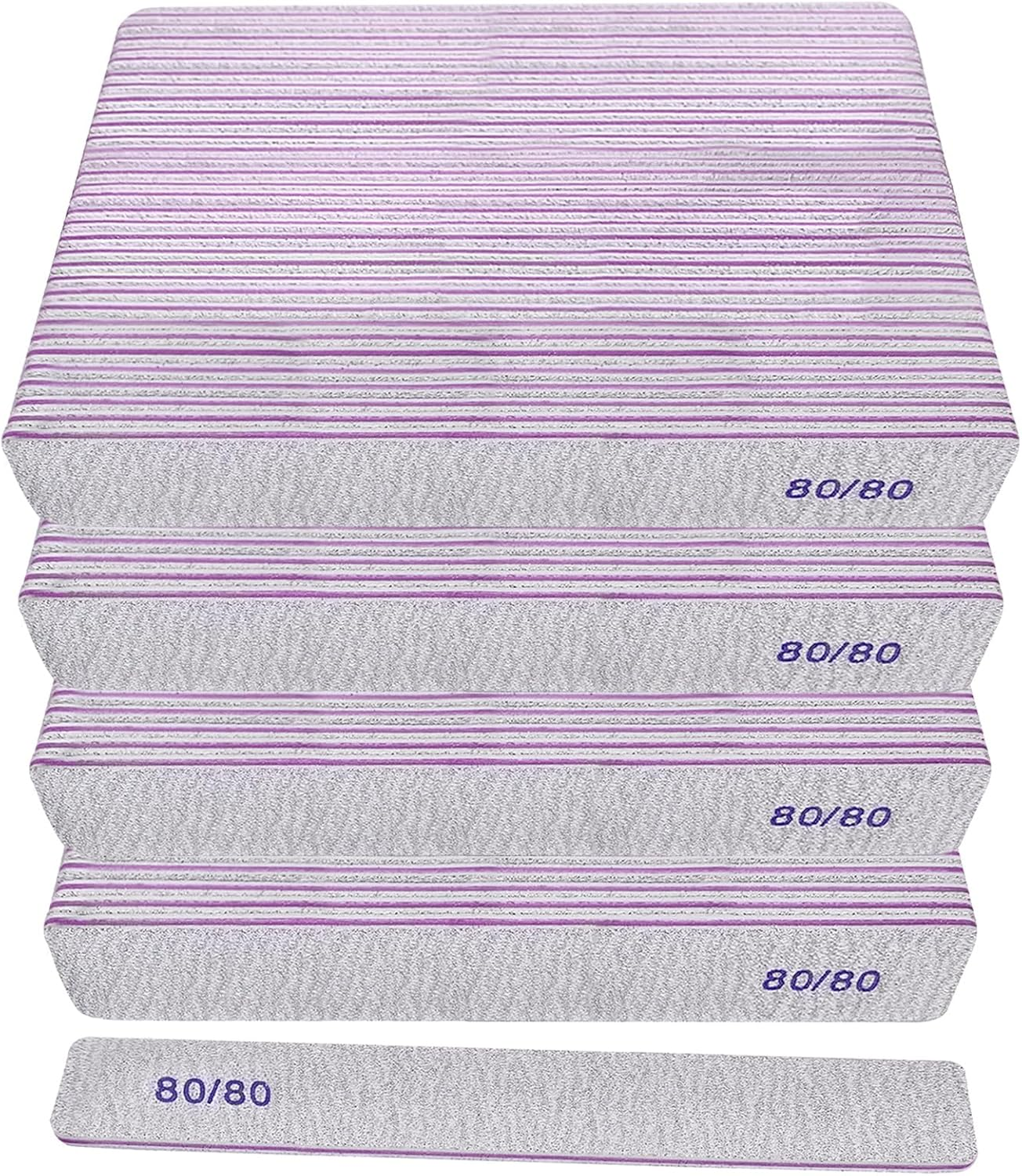 80/80 Grit Nail Files (100 Pack), Heavy Coarse Emery Boards for Acrylic Nails and Gel Nails, 80 Grits Double Sided Nail File Emory Professional Nail Filer Reusable Washable Manicure Square Gray image number 6