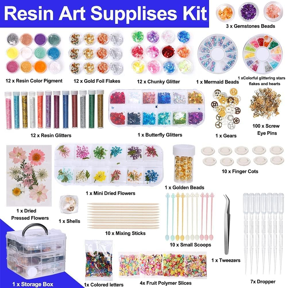 Resin Decoration Accessories Kit, Resin Jewelry Making Supplies Kit with Dried Flowers, Resin Glitter, Gold Foil Flakes and Epoxy Resin Fillers for Resin Crafts Lovers