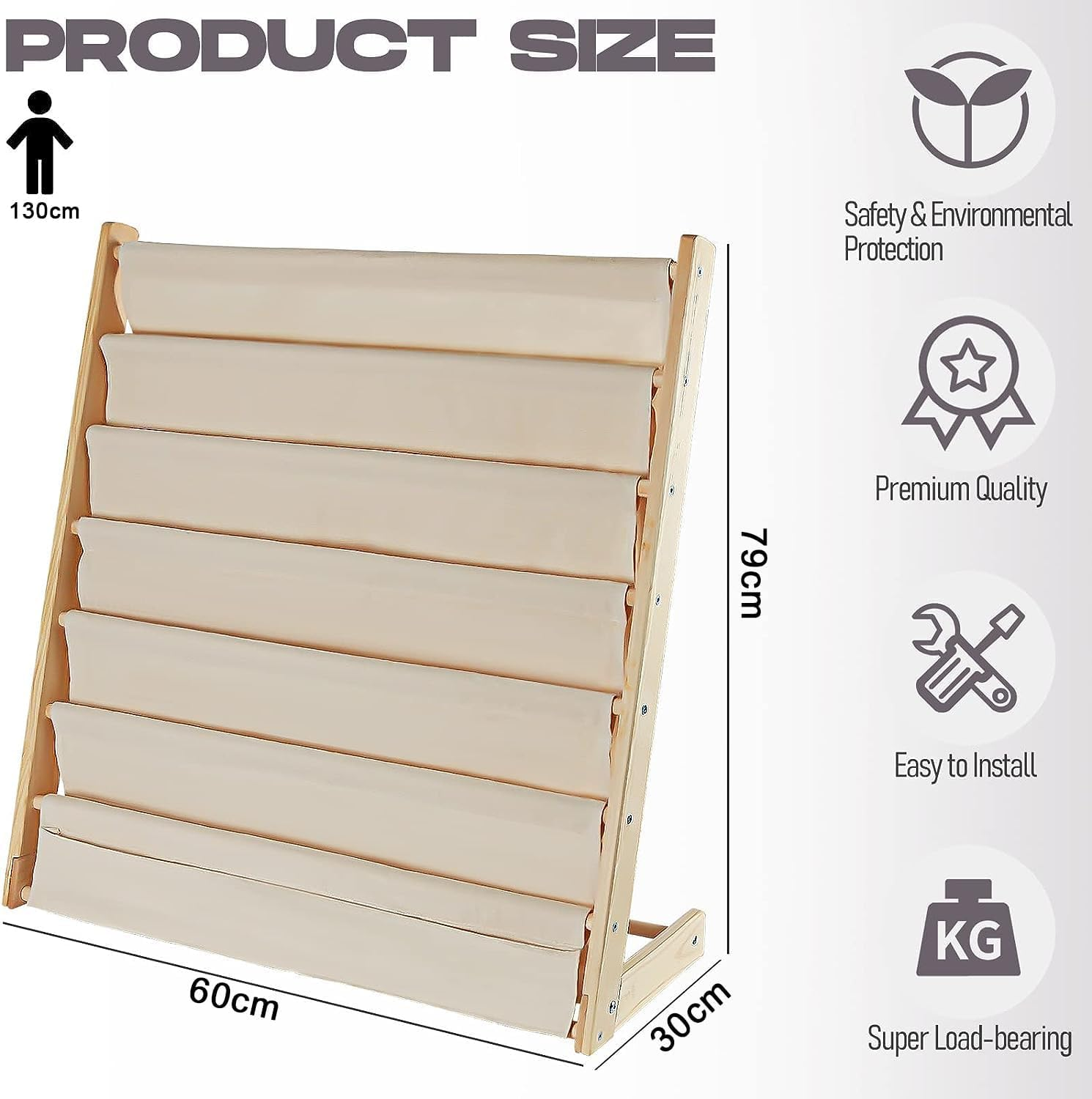 Kids Bookshelf with Deep Sleeve Storage, XICEN 6 Tier Natural Wood Kids Book Rack Storage, Bookcase Organizer, Magazine Rack, Toddler Book Shelf Organizer for Bedroom, Playroom,Toy Storage image number 1