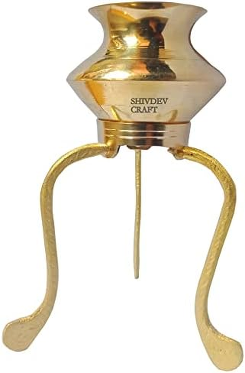 SHIVDEV CRAFT Shivling Jalabhishek Set with Brass Tripai Stand 5 Inch Height Brass Abhishek Lota/Kalash & Brass Pooja Plate 6 Inch Shiv Lingam Abhishekam Patra image number 4