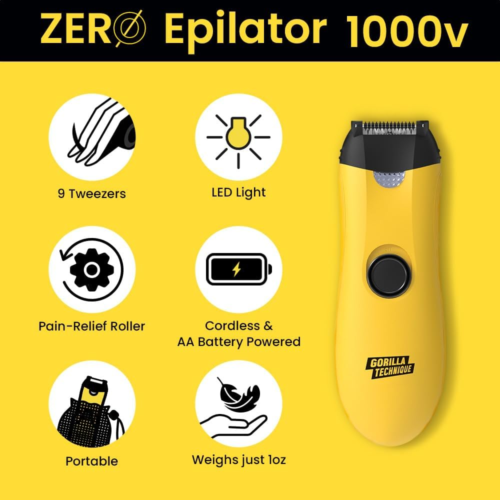 Gorilla Technique 3-In-1 Epilator, Wet & Dry Facial & Body Hair Removal Device, Cordless Rechargeable Electric Tweezers & Shaver & Callus Remover for Women & Men, One, Black & Yellow (1000V) image number 2