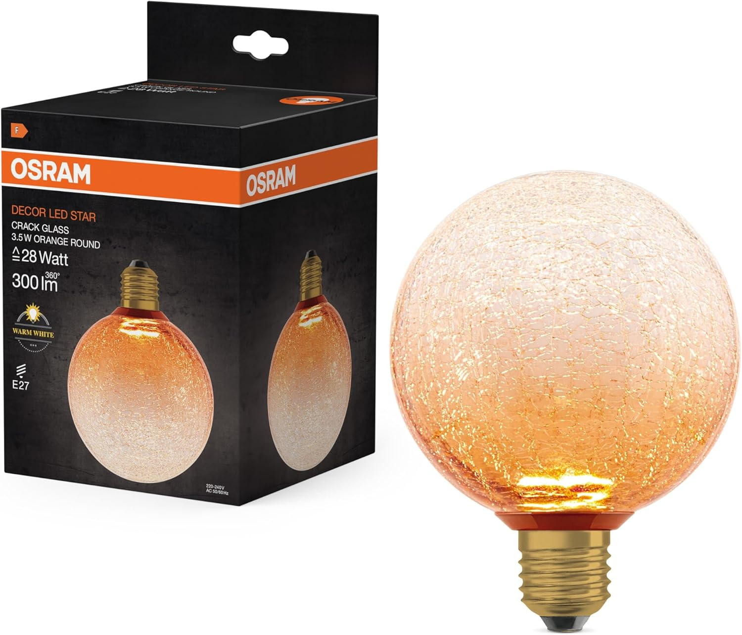 Decorative LED Lamp in Cracked Glass in Cracked Glass round Orange image number 3