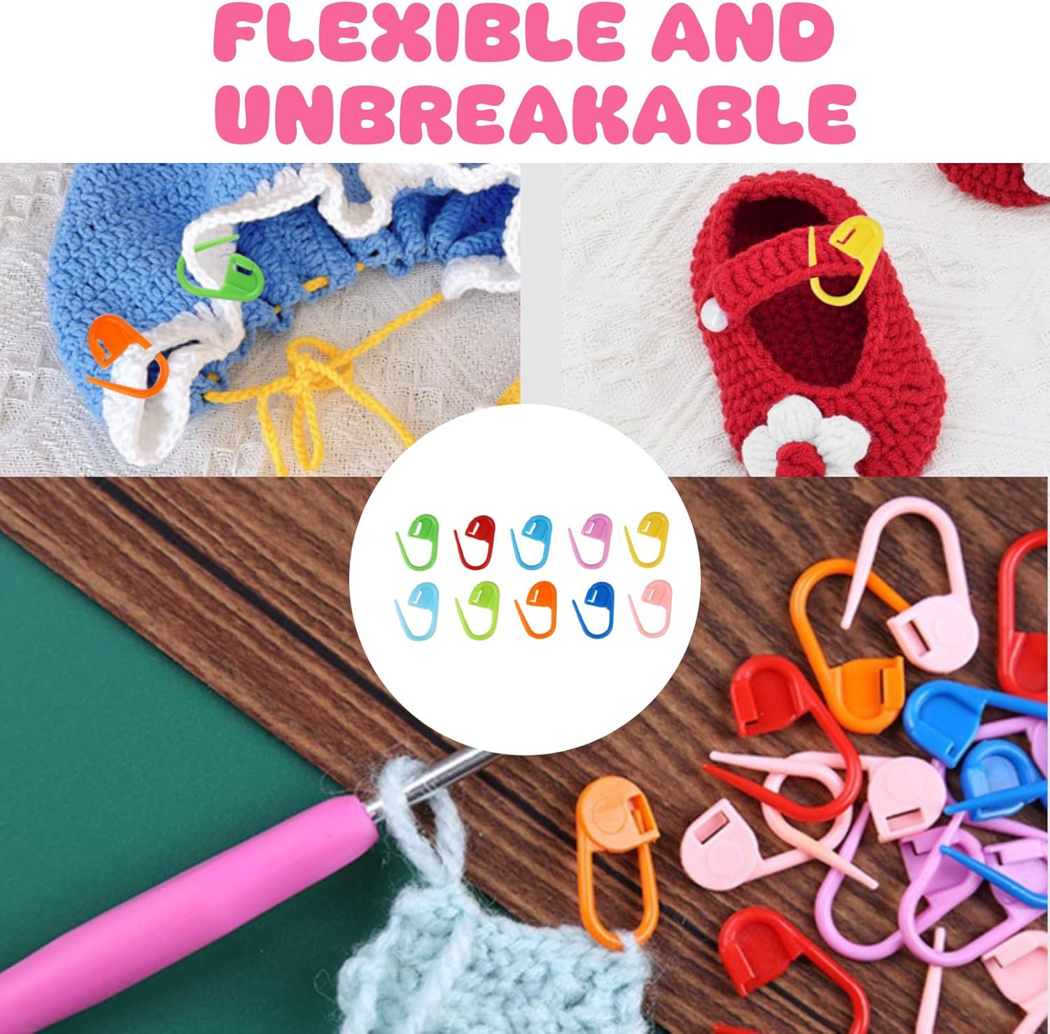 120-Piece Stitch Markers for Knitting & Crochet &ndash; 10 Vibrant Colors with Storage Box & 3 Bonus Plastic Needles &ndash; Durable Non-Slip Marking Rings for Yarn Crafts (2.2 Cm) image number 6