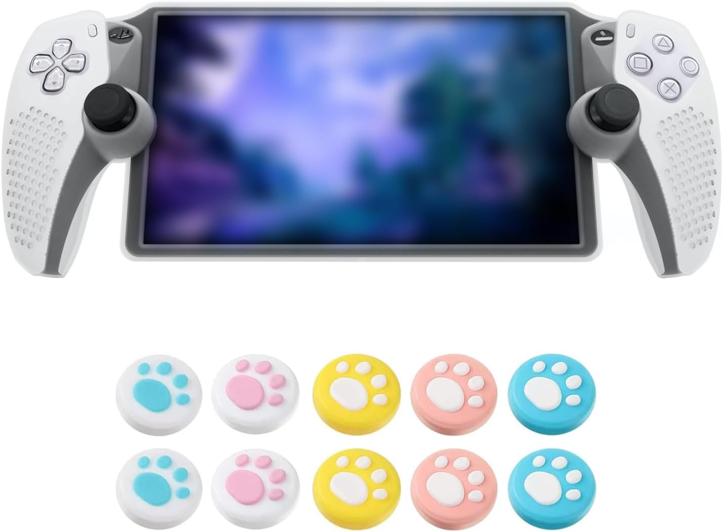 Silicone Protective Cover and Stick Caps Compatible with Playstation Portal, Anti-Slip Protector Case and 10 Thumb Grip Caps Accessories for PS Portal Remote Player(Blue)