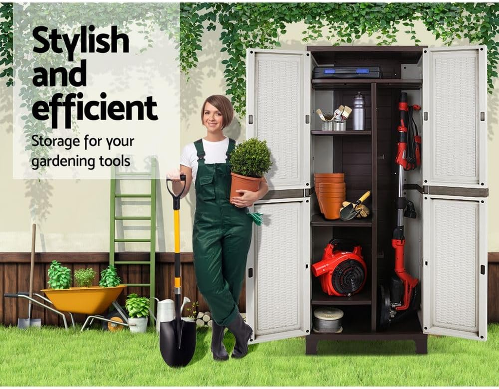 Giantz Outdoor Storage Cabinet, 173Cm Tall Cupboard Tool Box Garden Shed Shelving Storages Bench Tools Chest Organiser Home Furniture Garage Setting, Lockable Adjustable Shelves Light Grey image number 2