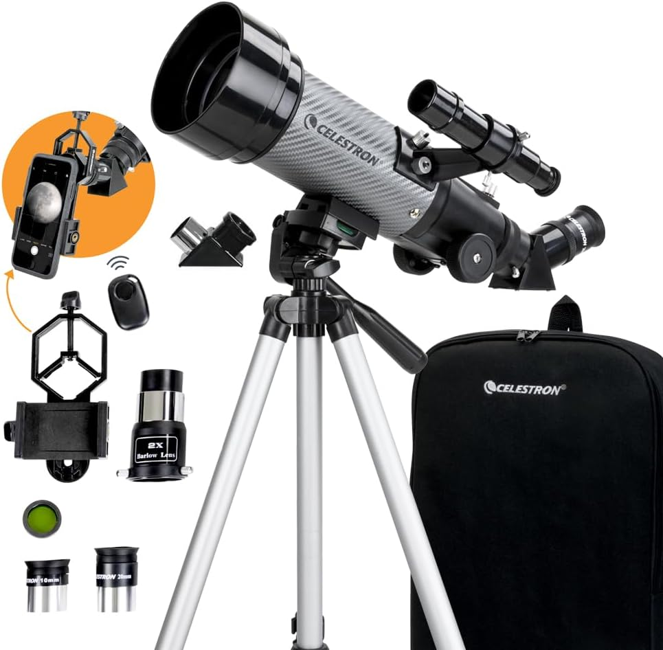 Celestron - 70Mm Travel Scope DX - Portable Refractor Telescope - Fully-Coated Glass Optics - Ideal Telescope for Beginners - Bonus Astronomy Software Package - Digiscoping Smartphone Adapter image number 5