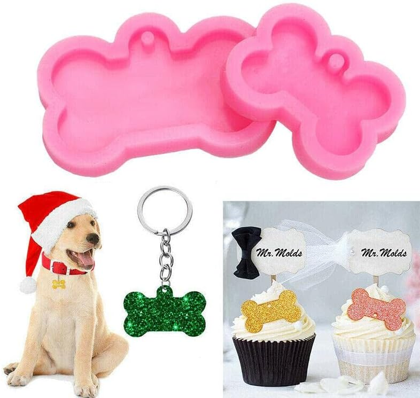 Silicone Bone Shape Resin Mold Dog Tag Keychain Resin Casting Mould DIY Craft image number 1