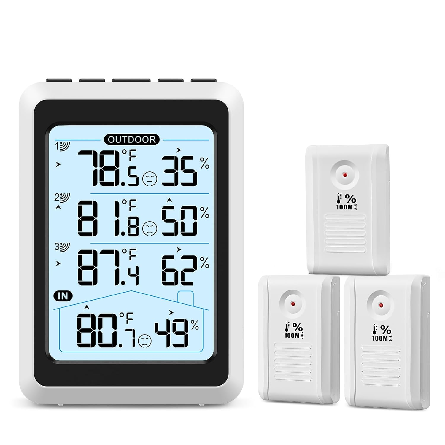 ORIA Digital Thermometer Hygrometer, Indoor Outdoor Temperature Humidity Monitor with 3 Remote Sensors, Wireless Thermometer with Backlight, Comfort Icon, Min/Max Records, for Home, Garden, Greenhouse image number 3