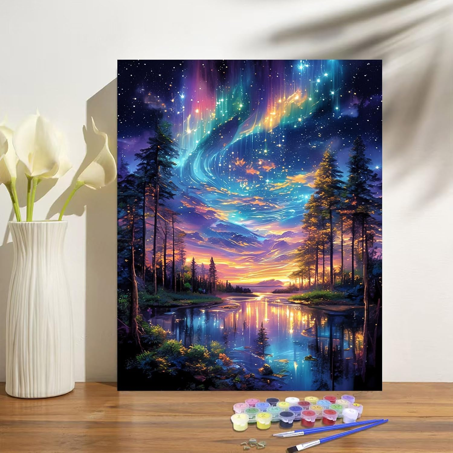 Starry Night Paint by Numbers Kit for Adults Beginners - 16X20 Inch DIY Tree Acrylic Painting on Canvas for Home Wall Decor Gift image number 6
