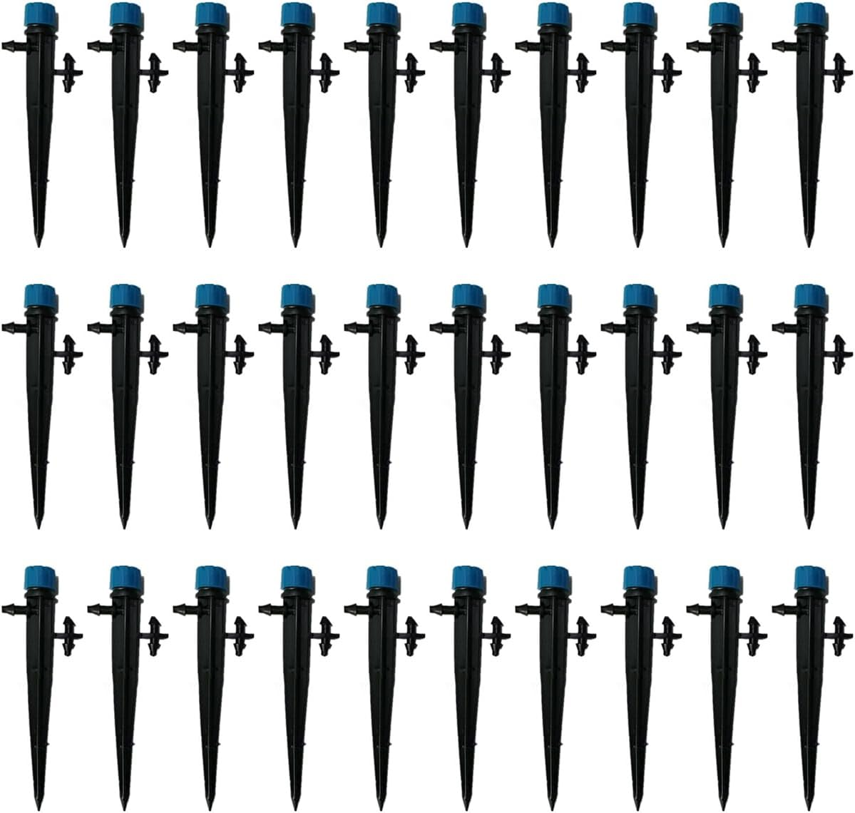 AIMALL Adjustable Dripper with Ground Stake, 360&deg; Eight-Hole Irrigation Head, Flow Control Watering Spike for 4/7 Pipe Garden Flower Bed 5.3In &ndash; 50PCS