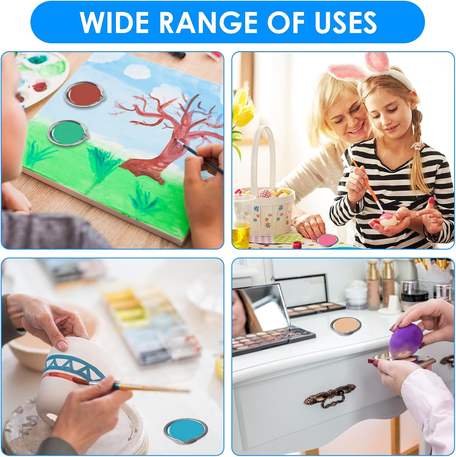 12 Pcs Stainless Steel round Paint Trays &ndash; Professional Paint Mixing Palettes for Watercolors, Acrylics & Makeup &ndash; Durable Rust-Proof Metal Artist Trays for Crafters & Professionals image number 2