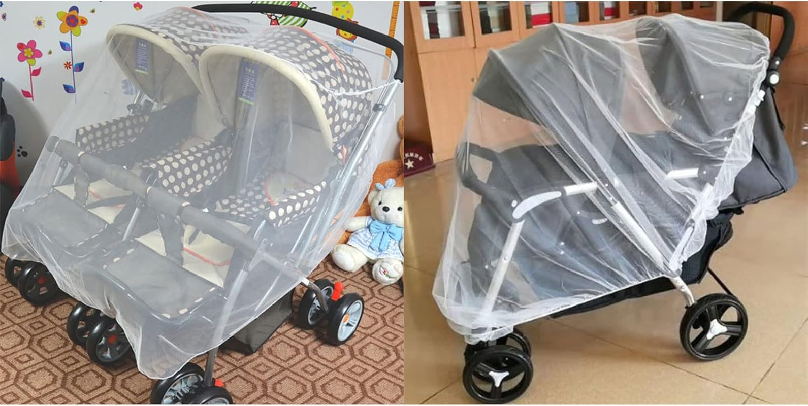REDYY Double Stroller Mosquito Net, Ultra-Fine Mesh, Elastic Closure, Tulle Material, Universal Size
