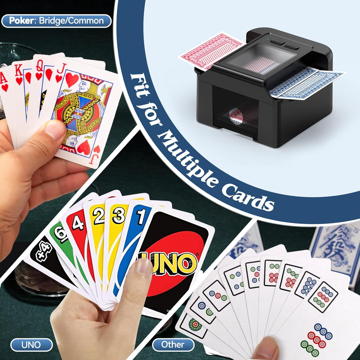 Automatic Card Shuffler 1-2 Decks, Beedove Rechargeable Card Dealer Machine, Fast, Reduced Jams, Ultra-Quiet Shuffle,Ideal for Poker, UNO, Blackjack, Skip-Bo, Home Card Games (Black) image number 5