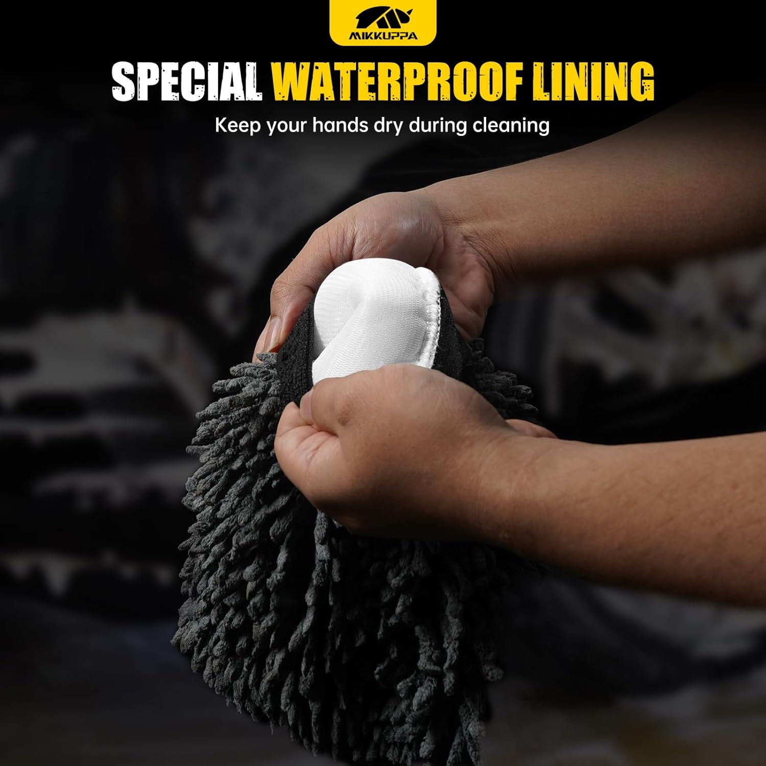 MIKKUPPA Car Wash Mitt Microfiber - Double-Sided Chenille Scratch Free Mitt with Waterproof Inner for Car Washing Home Cleaning (Gray, 2Pack, 10'' X 7'') image number 3