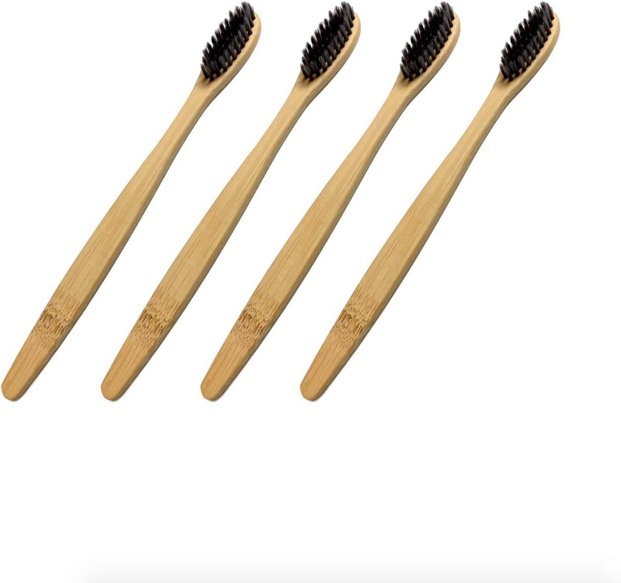 Eco-Friendly Natural Bamboo Toothbrush - Organic, BPA Free and Durable with Ergonomic Handle (4-Pack: Hard Nylon Bristles)