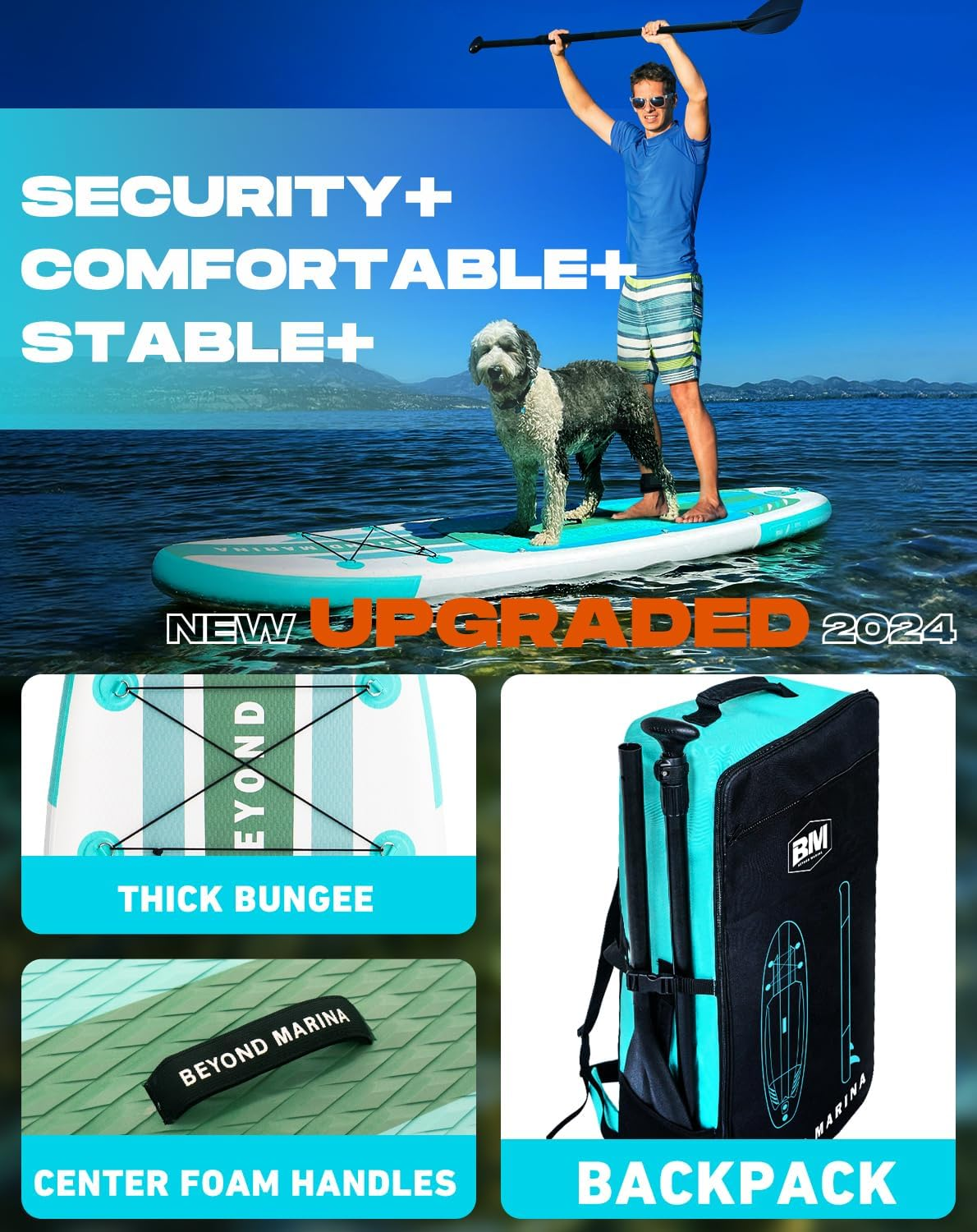 BEYOND MARINA Sup Board, Stand up Paddling Board, Paddle Board, Inflatable Paddleboard, Surfboard, Water Sports, Pump, Backpack, Paddle, Leash, 320 X 81 X 15 Cm