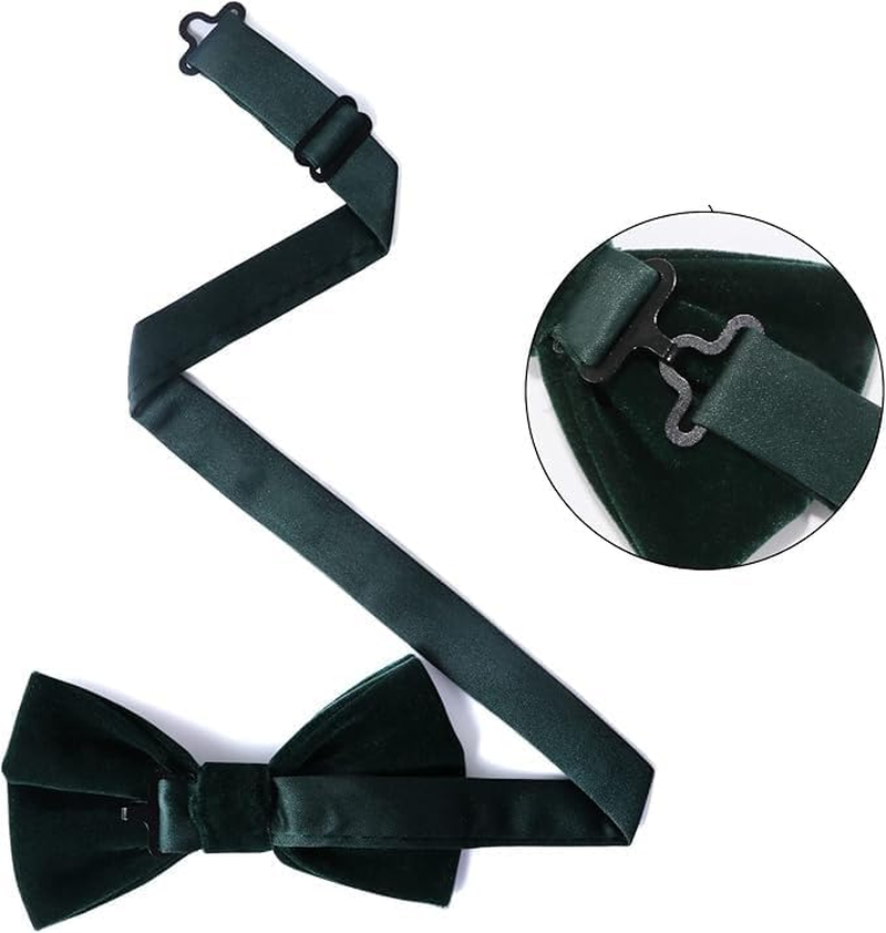 Mens Velvet Bowtie Pretied, Solid Color Formal Adjustable Tuxedo Bow Ties for Wedding Party Prom Various Color - Dark Green+Wine Red image number 2
