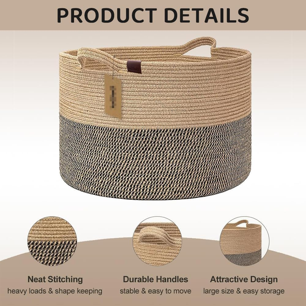 Large Woven Laundry Basket with Handles &ndash; Cotton Rope Storage Hamper for Blankets, Clothes, Toys, and Home Decor image number 5
