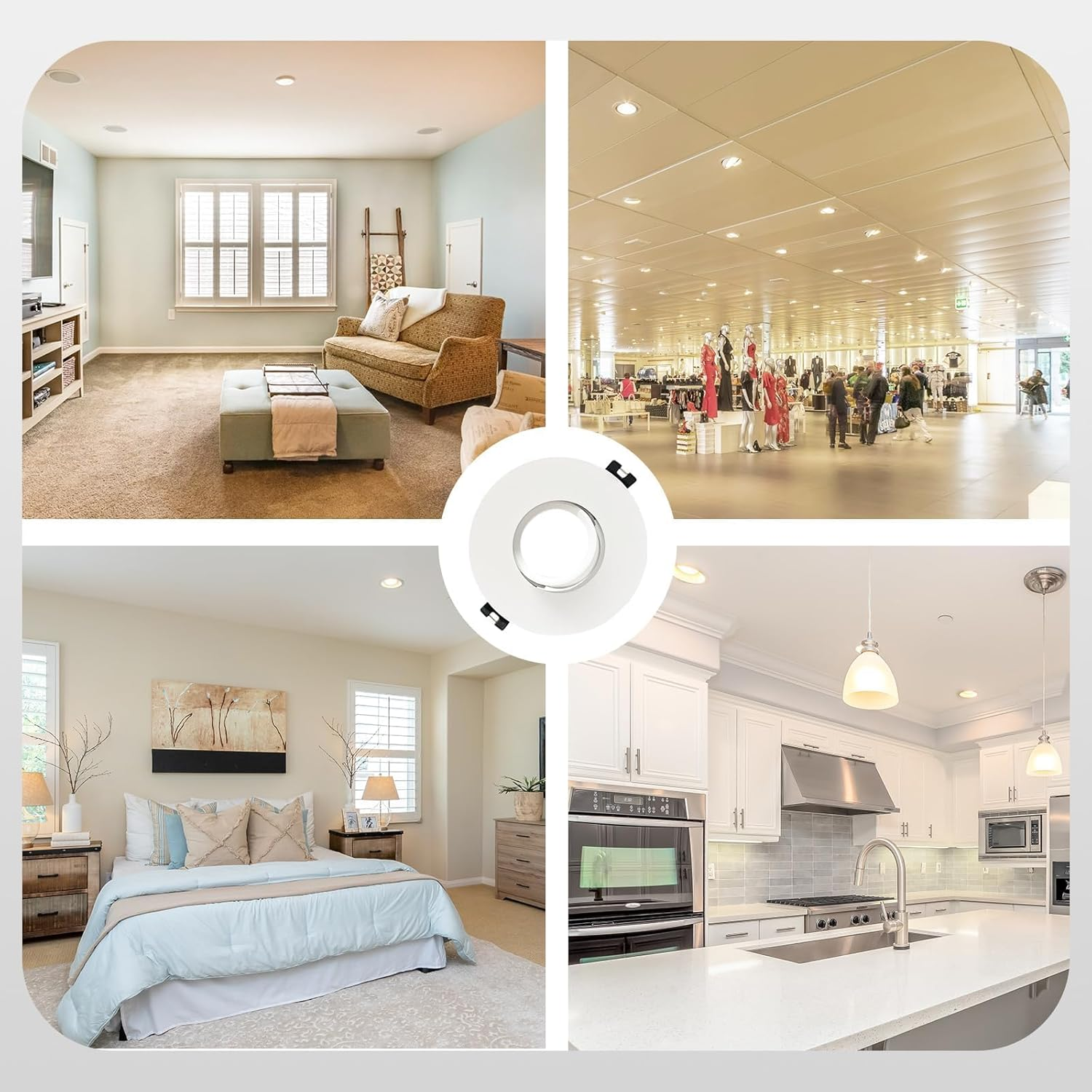 GY 12 LED Recessed Spotlights with GU10 Socket, LED GU10 Mounting Frame Ceiling Spot White round for MR16 LED or Halogen Bulbs, 35&deg; Swivel, Diameter 75 X 100 Mm Large Hole Diameter, Bulb Not Included image number 5